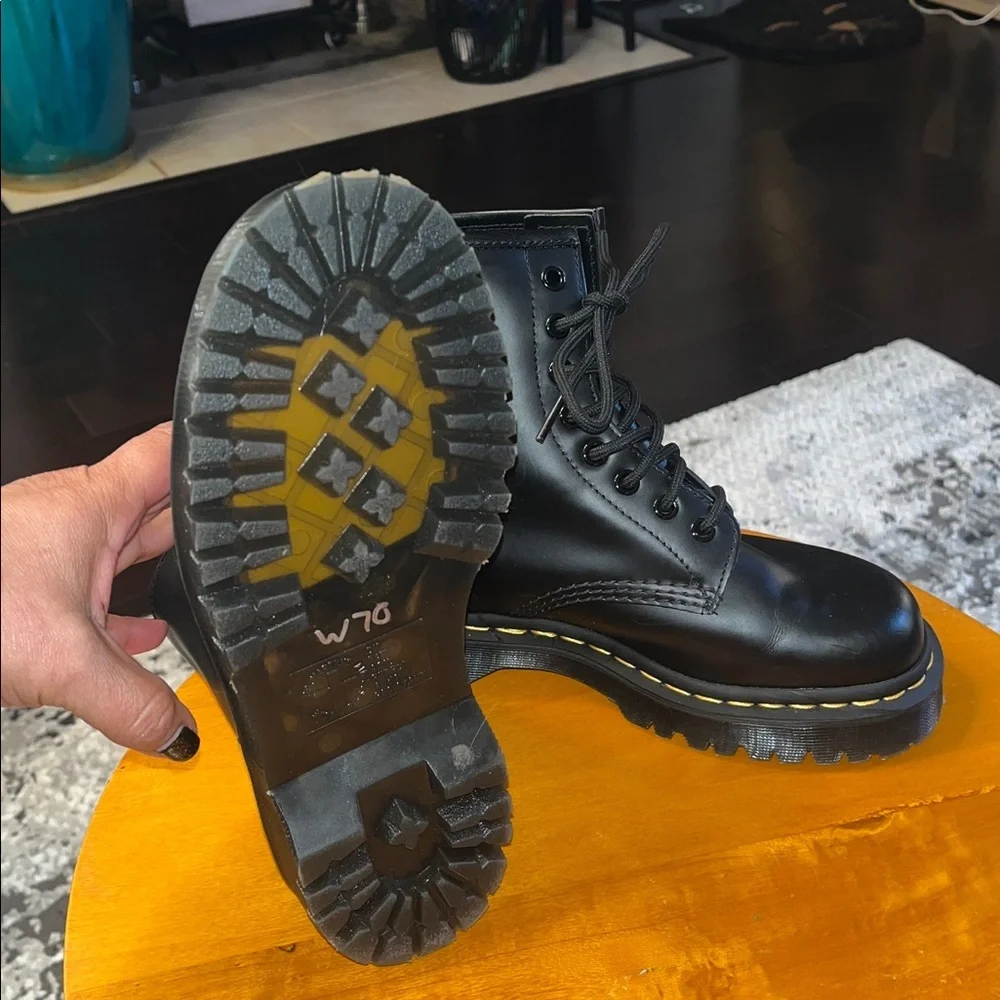 Dr. Martens NWOT Black Lace-Up Boots with Yellow Stitching - Picture 5 of 7